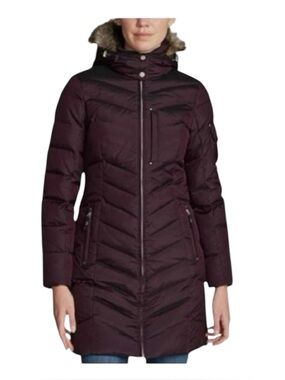 Eddie Bauer Women Sun Valley Down Detachable Hood Duffle Coat Eggplant Sz Small
